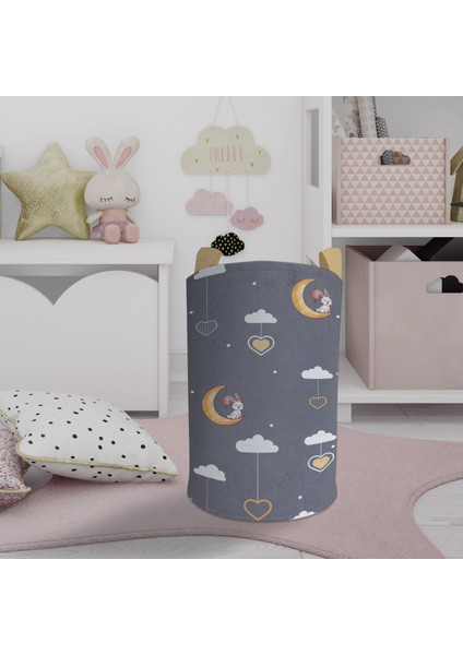 Bebek ve Çocuk Odası Ayda Oturan Tavşan Desenli Oyuncak Sepeti