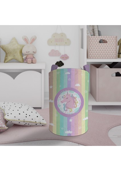 Bebek ve Çocuk Odası Renkli Unicorn Desenli Oyuncak Sepeti