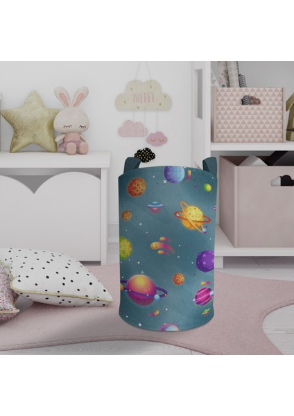 Bebek ve Çocuk Odası Uzay ve Gezegen Desenli Oyuncak Sepeti