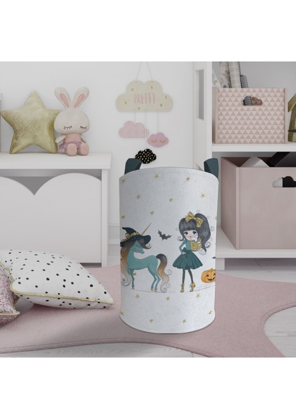 Bebek ve Çocuk Odası Bal Kabaklı Unicorn Desenli Oyuncak Sepeti