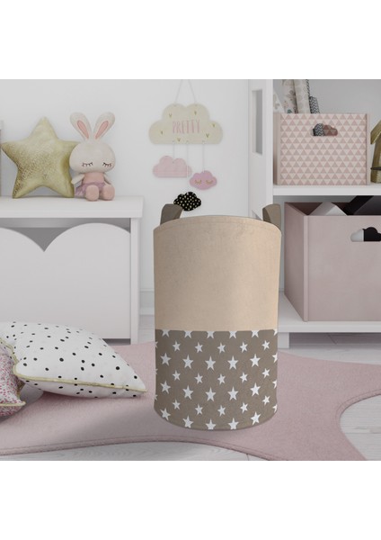 Bebek ve Çocuk Odası Sarı Gri Bulutlar Desenli Oyuncak Sepeti