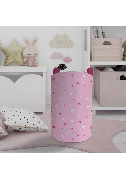 Bebek ve Çocuk Odası Iki Renkli Yıldızlı Pembe Oyuncak Sepeti