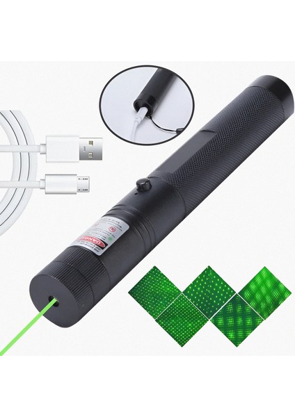 Yeşil -Pilli Anahtar Emniyetli Yeşil Lazer Pointer Yüksek Güçlü Lazer Işaretleme+ Pil Doldurma Aleti