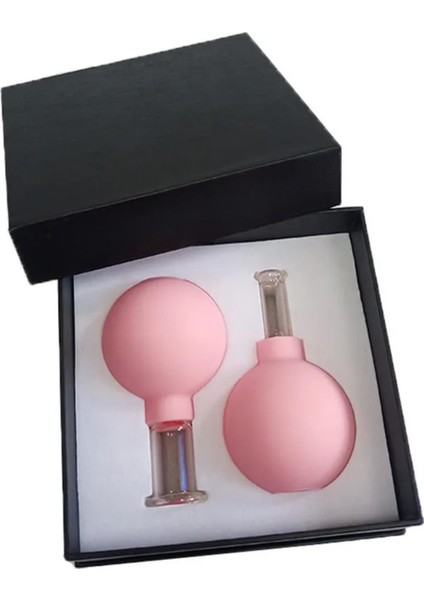 Silikon Vakumlu Cam Yüz Masaj Kupası 2'li Set Pembe Renk
