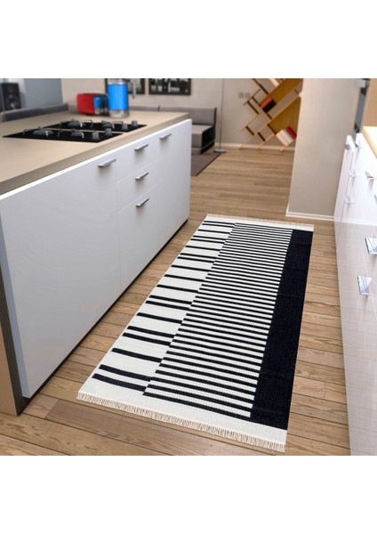 "elegantwoven Koleksiyon Siyah Pamuk-Polyester Kilim - Homesteadart Rugs Çift Taraflı ve Nefes Alabilir Yapıda, 30°c'de Makinede Yıkanabilir, Katlanabilir, Robot Süpürge Uyumlu - Çeşitli Ebatlar"