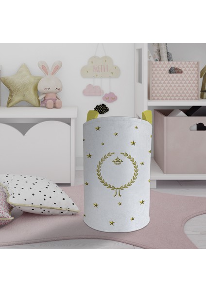 Bebek ve Çocuk Odası Çelenk Içinde Taç Desenli Oyuncak Sepeti