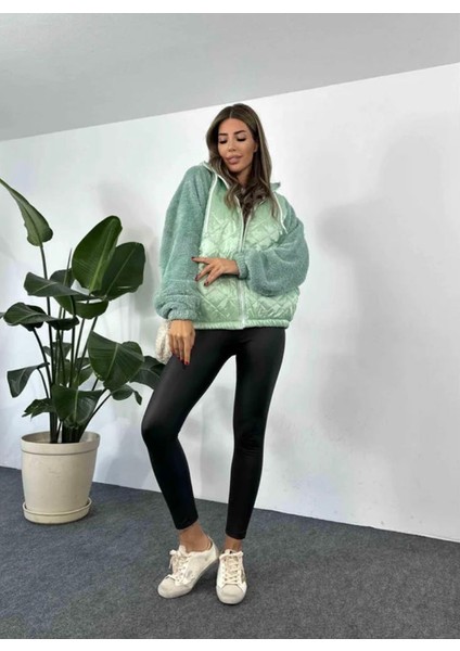 Kapitone Peluş Mont Mint