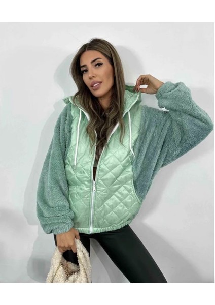Kapitone Peluş Mont Mint modelleri