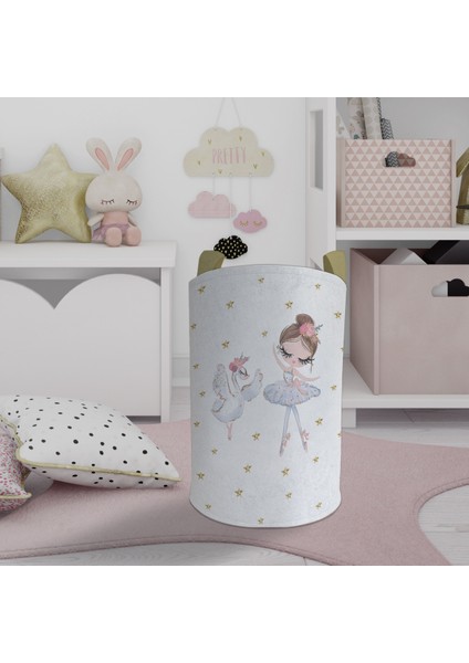 Bebek ve Çocuk Odası Balerin Kız ve Kuğu Desenli Oyuncak Sepeti