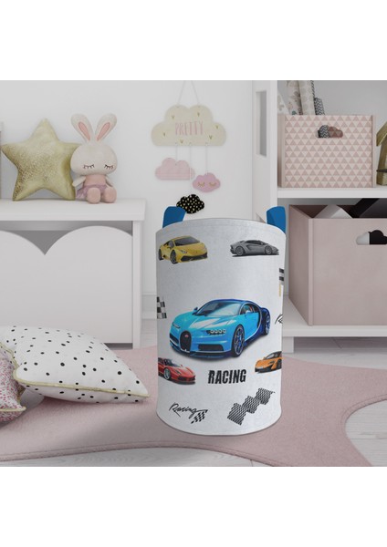 Bebek ve Çocuk Odası Yarış Arabalaları Desenli Oyuncak Sepeti