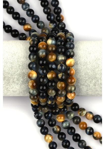 Sarı - Siyah Kaplan Gözü Doğal Taş Dizi 8 mm Küre Kesi