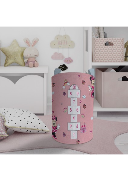 Bebek ve Çocuk Odası Seksekli Minnie Mouse Desenli Oyuncak Sepeti