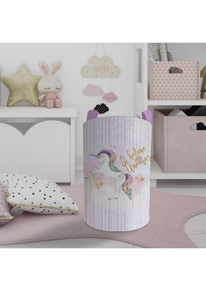 Bebek ve Çocuk Odası Yıldızlı Unicorn Desenli Oyuncak Sepeti