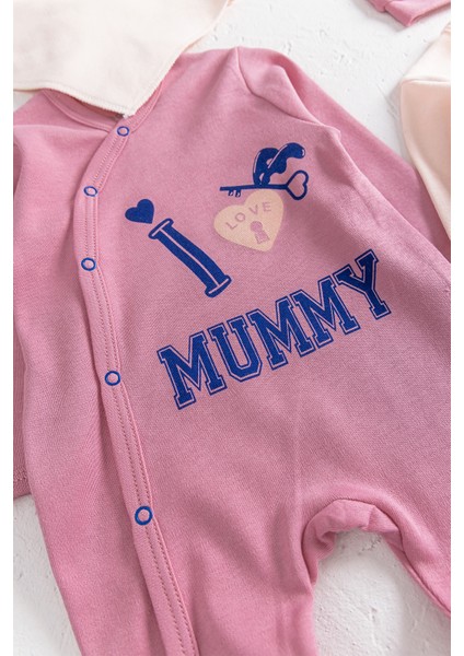 I Love Mummy Baskılı 2'li Uzun Kollu Kız/erkek Bebek Tulum Takım fırsatları
