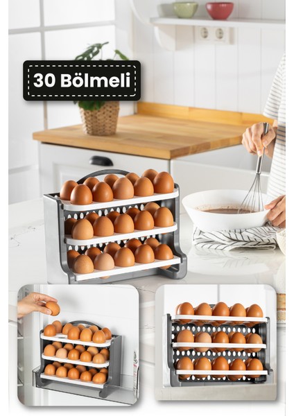 30 Bölmeli Yumurta Rafı Saklama Kabı Antrasit