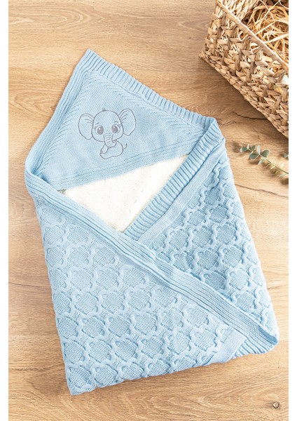 Fil Figürlü Içi Peluş Triko Bebek Battaniye Bebek Kundak