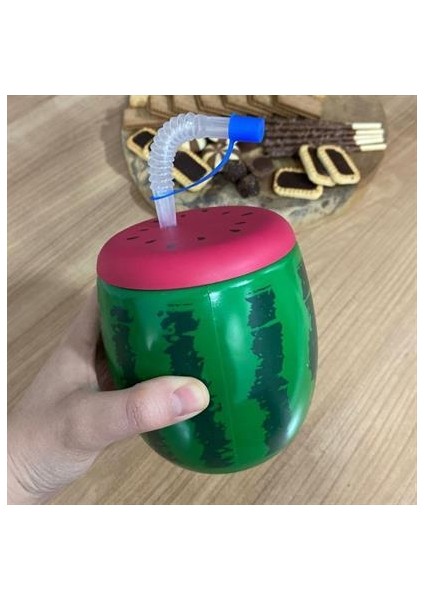 Karpuz Model Kendiliğinden Pipetli 900 ml Suluk, Matara