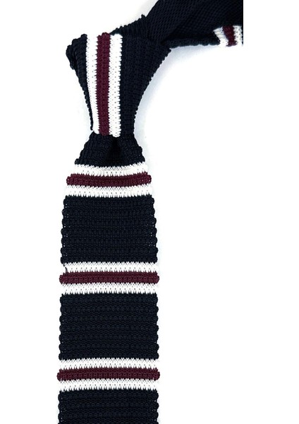 Siyah - Bordo Çizgili Örgü Kravat ÖR8375