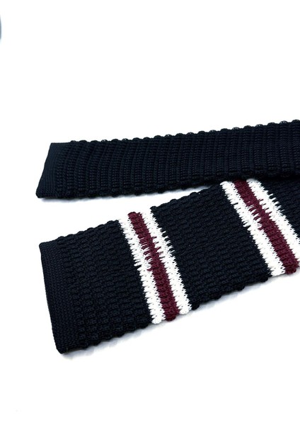 Siyah - Bordo Çizgili Örgü Kravat ÖR8375