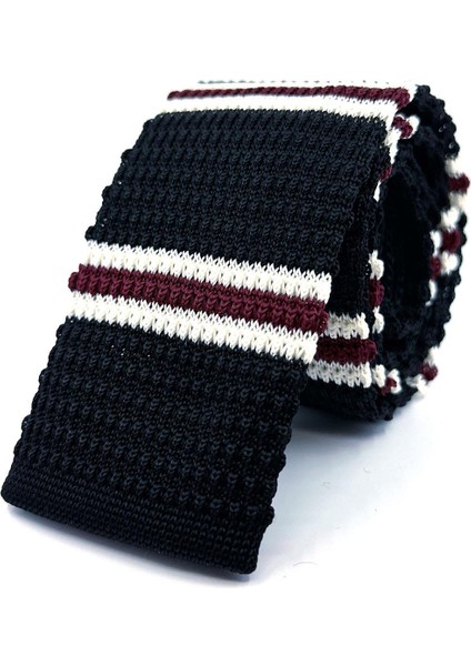 Siyah - Bordo Çizgili Örgü Kravat ÖR8375