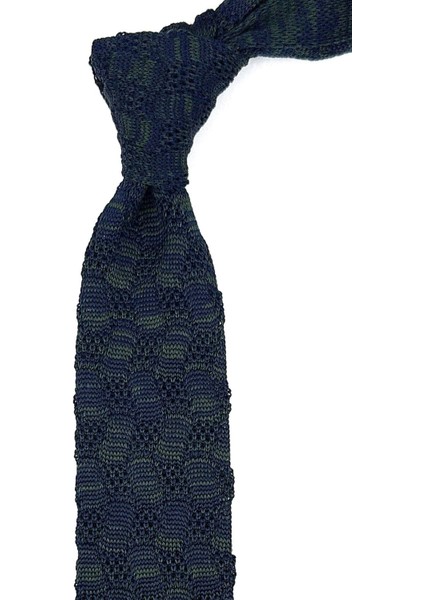 Lacivert - Yeşil Motif Desen Örgü Kravat ÖR8356