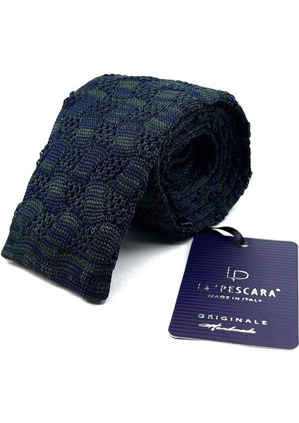 Lacivert - Yeşil Motif Desen Örgü Kravat ÖR8356 modelleri