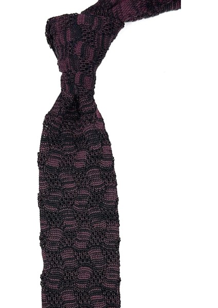 Siyah - Mürdüm Motif Desen Örgü Kravat ÖR8357
