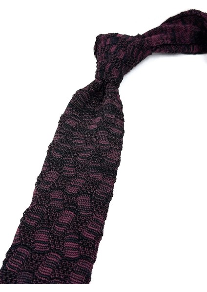 Siyah - Mürdüm Motif Desen Örgü Kravat ÖR8357