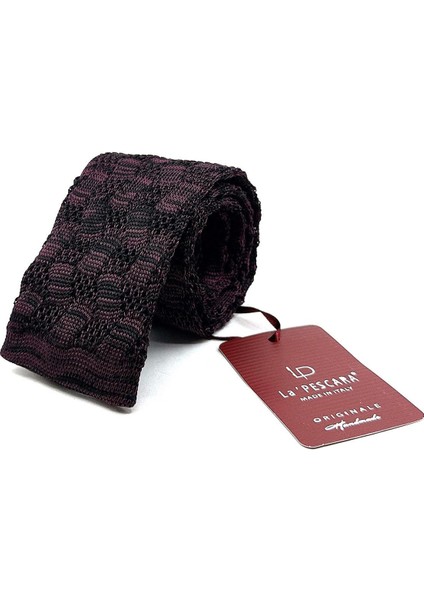 Siyah - Mürdüm Motif Desen Örgü Kravat ÖR8357