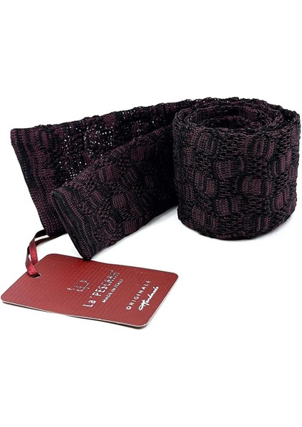 Siyah - Mürdüm Motif Desen Örgü Kravat ÖR8357