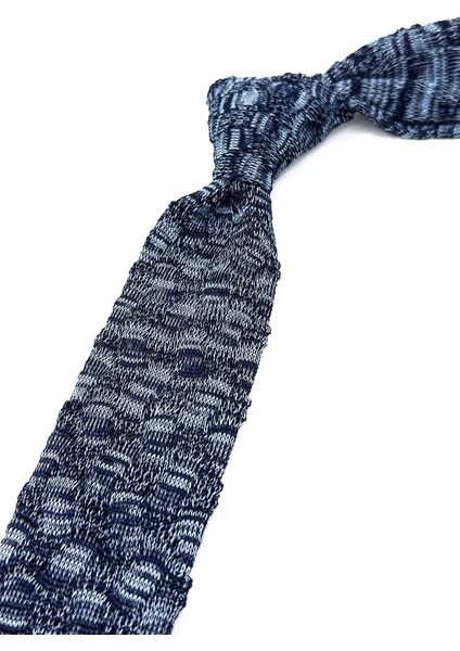 Mavi - Lacivert Motif Desen Örgü Kravat ÖR8358