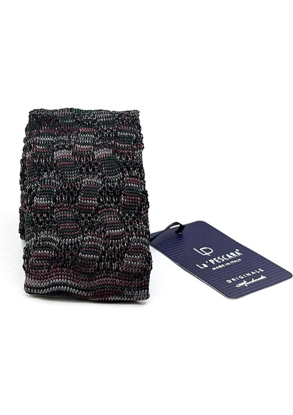 Yeşil - Gül Kurusu Motif Desen Örgü Kravat ÖR8359