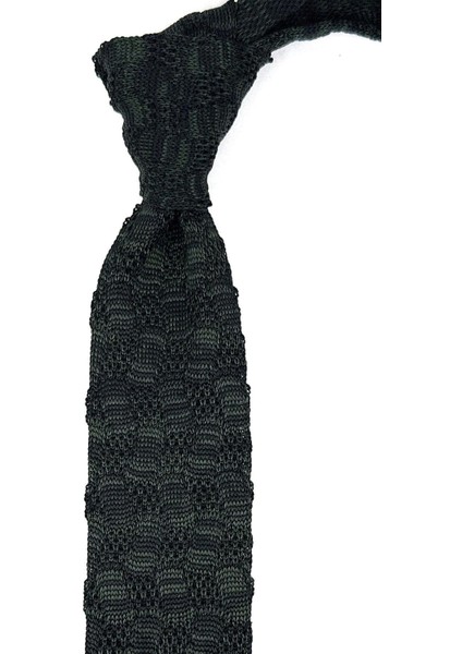 Siyah - Yeşil Motif Desen Örgü Kravat ÖR8360