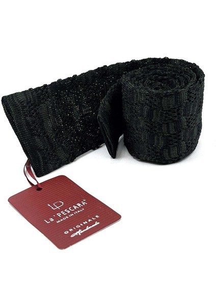 Siyah - Yeşil Motif Desen Örgü Kravat ÖR8360