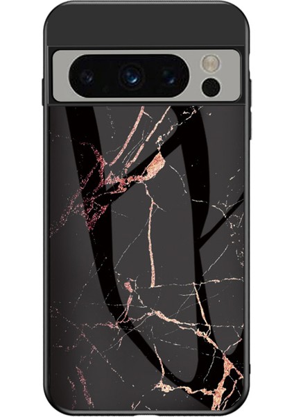 Google Pixel 8 Pro Temperli Cam Kapak Mermer Deseni Pc+Tpu Çizgiye Döküm Anti Telefon Kılıfı (Yurt Dışından)