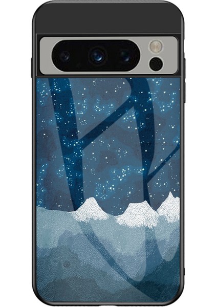 Google Pixel 8 Pro Temperli Cam Arka Kapak Yıldızlı Gökyüzü Desen Pc+Tpu Telefon Kılıfı (Yurt Dışından)