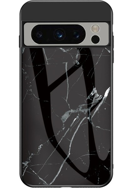Google Pixel 8 Pro Temperli Cam Kapak Mermer Deseni Pc+Tpu Çizgiye Döküm Anti Telefon Kılıfı (Yurt Dışından)