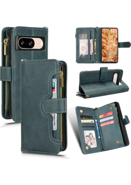 Google Pixel 8 Pu Deri Cüzdan Telefon Kapağı Zipper Cepli (Yurt Dışından)