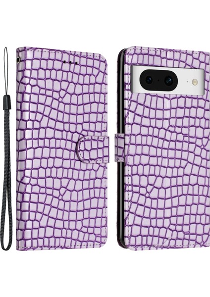 Google Pixel 8 Timsah Doku Deri Deri Deri Deri Kapak Şok Geçirmez Cüzdan Tasarım Telefon Kılıfı Kayış (Yurt Dışından)