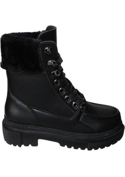 Yazkış Kadın Siyah Kürklü Bağcıklı Kalın Taban Postal fiyatları