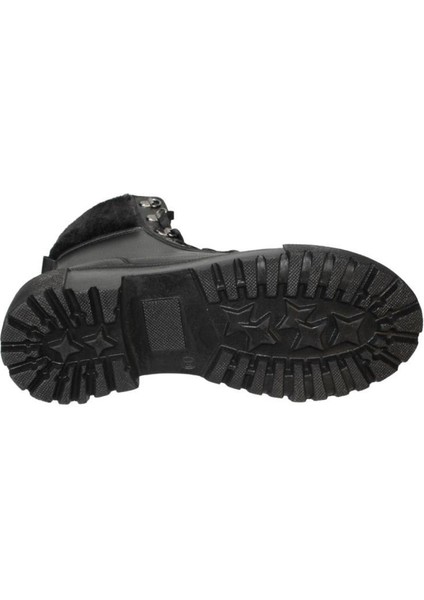 Yazkış Kadın Siyah Kürklü Bağcıklı Kalın Taban Postal fırsatları