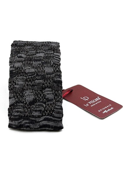Füme - Gri Motif Desen Örgü Kravat ÖR8362