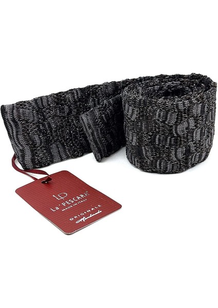 Füme - Gri Motif Desen Örgü Kravat ÖR8362