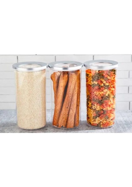 Yuvarlak Lüks Saklama Kabı Krom Kapak 12 Adet 1250 ml