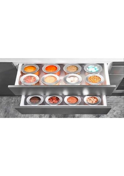 Yuvarlak Lüks Saklama Kabı Krom Kapak 12 Adet 1750 ml