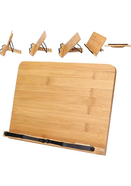 Ahşap Katlanabilir Kitap Okuma Standı - Kitap-Tablet Tutma Standı Bambu-5 Kademeli fiyatları