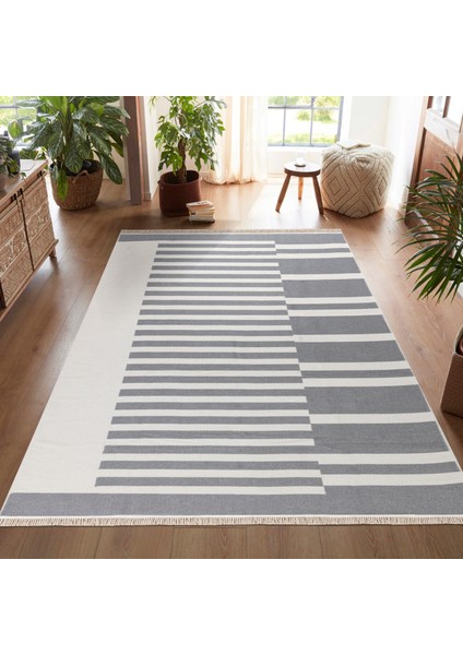 "elegantwoven Koleksiyon Açık Gri Pamuk-Polyester Kilim - Homesteadart Rugs Çift Taraflı ve Nefes Alabilir Yapıda, 30°c'de Makinede Yıkanabilir, Katlanabilir, Robot Süpürge Uyumlu - Çeşitli Ebatlar"