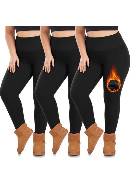 Büyük Beden Içi Polar Dalgıç Kumaş Kışlık Siyah Tayt