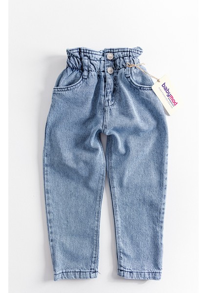 Yüksek Bel Kız Çocuk Kot Pantolon Çocuk Jean