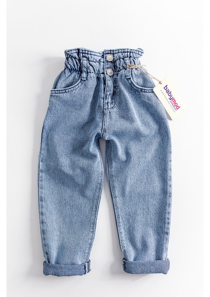 Yüksek Bel Kız Çocuk Kot Pantolon Çocuk Jean